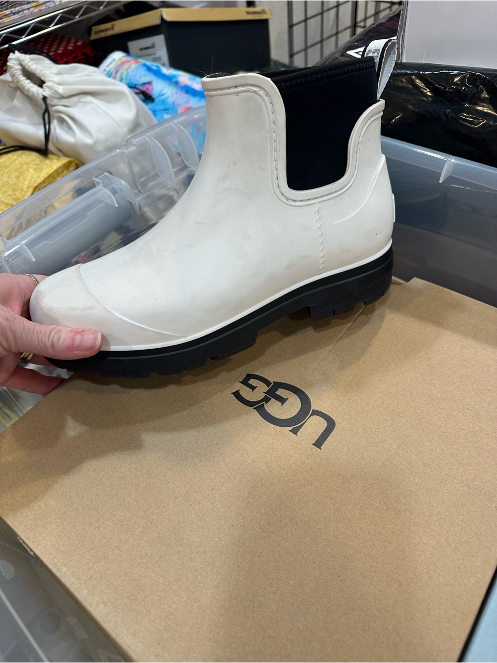 UGG White and Black Chelsea Rain Ankle Boot